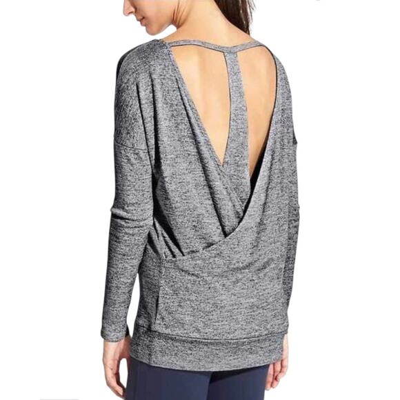 Athleta Top Womens Size XS Gray & Navy Pose Open T Back Draped Sweater Oversized - Picture 3 of 16